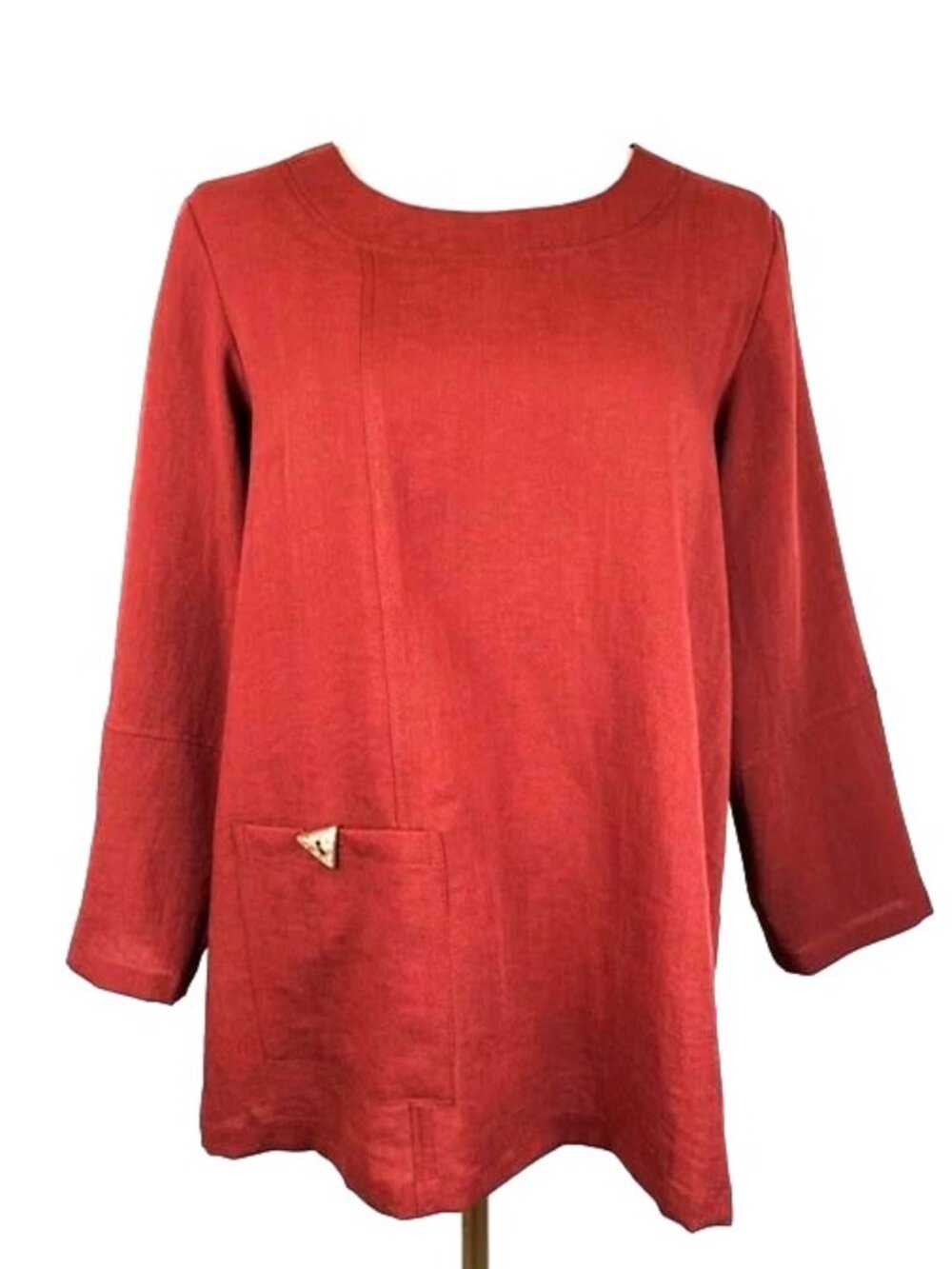 Fridaze Alyssa Terracotta Pullover Long Sleeve Linen Top Womens 1X Lagenlook